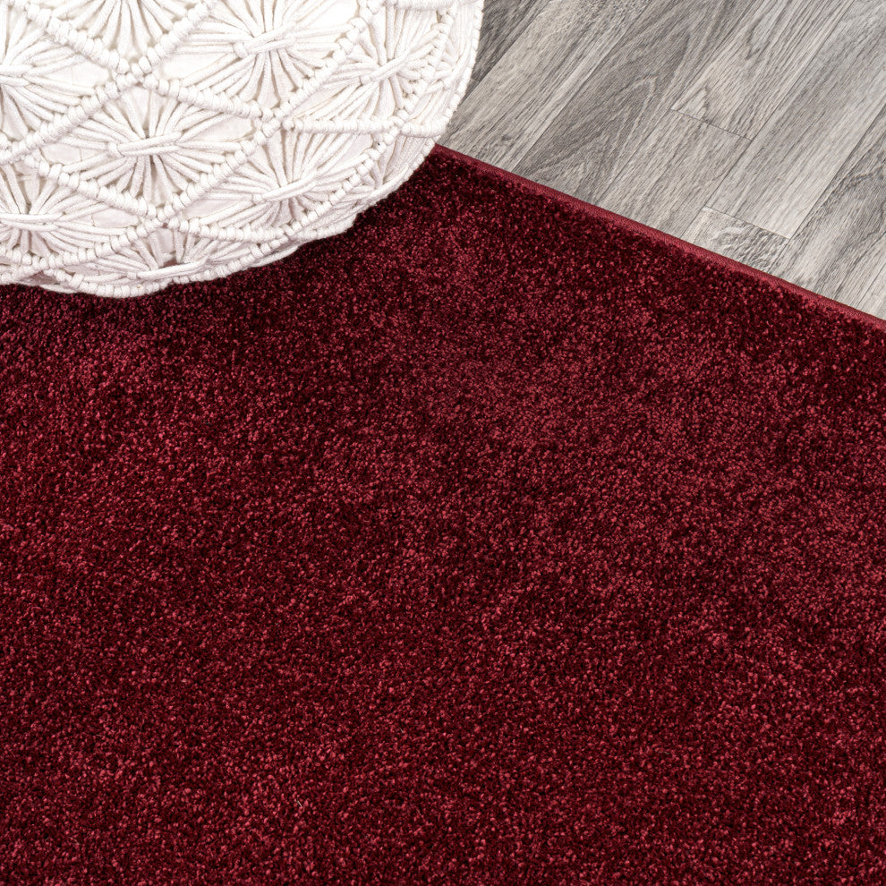 Haze Solid Low-Pile Runner Rug, Dark Red, 5' Square