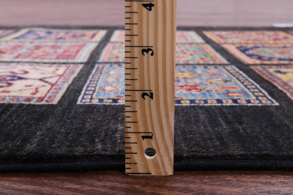 2' 8" X 6' 7" Handmade Black Persian Garden Design Wool Runner Rug Q10685