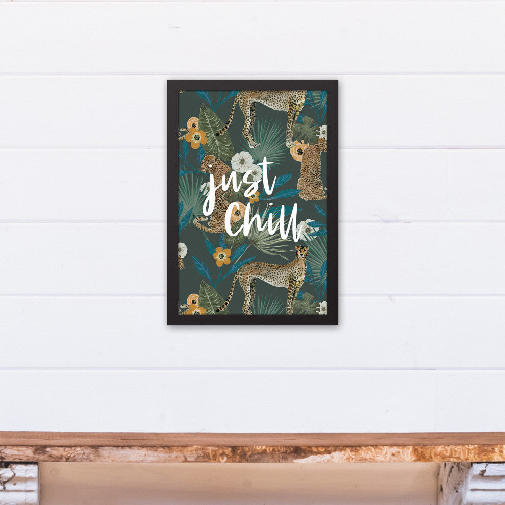 Just Chill Tropical Cheetah Green 13.73x19.73 Black Framed Canvas