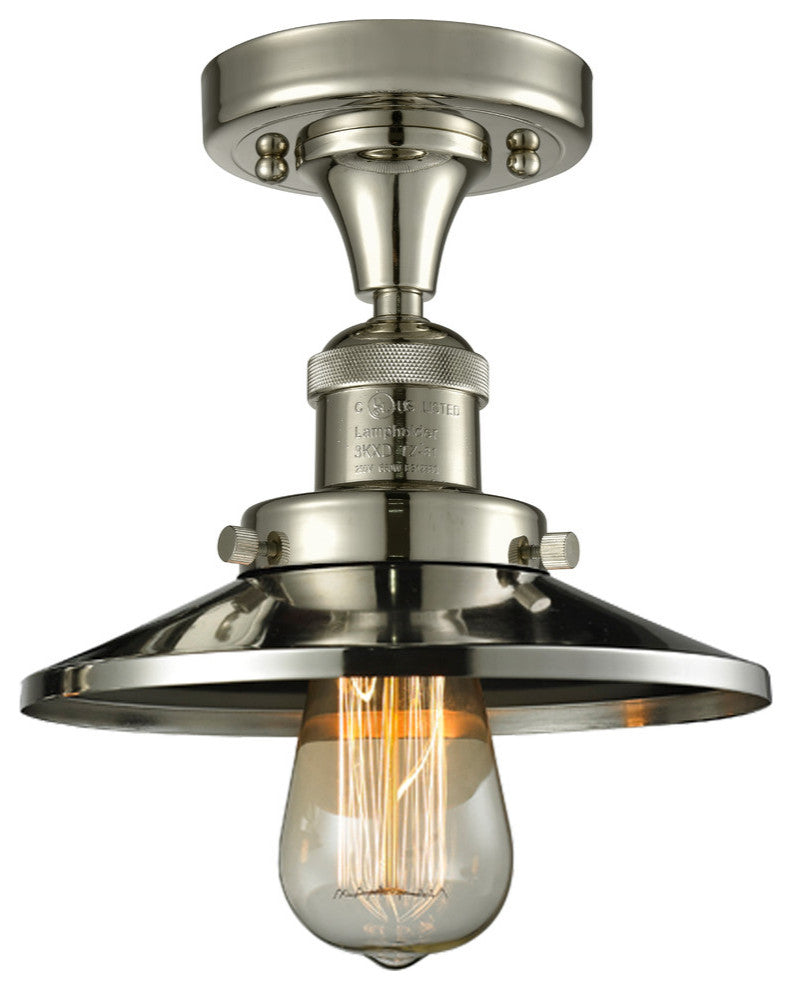 Railroad 7" Semi-Flush Mount, Polished Nickel, Shade: Polished Nickel