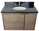 37" Single Wall Mount Vanity, Linen Brown Finish With Black Galaxy Top