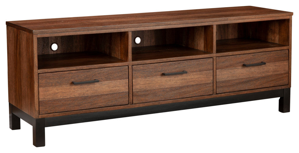 Benzara BM269169 TV Console With 3 Drawers and 3 Compartments, Rustic Brown