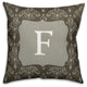 F Dark Gray Damask Monogram Spun Poly Pillow, 18x18