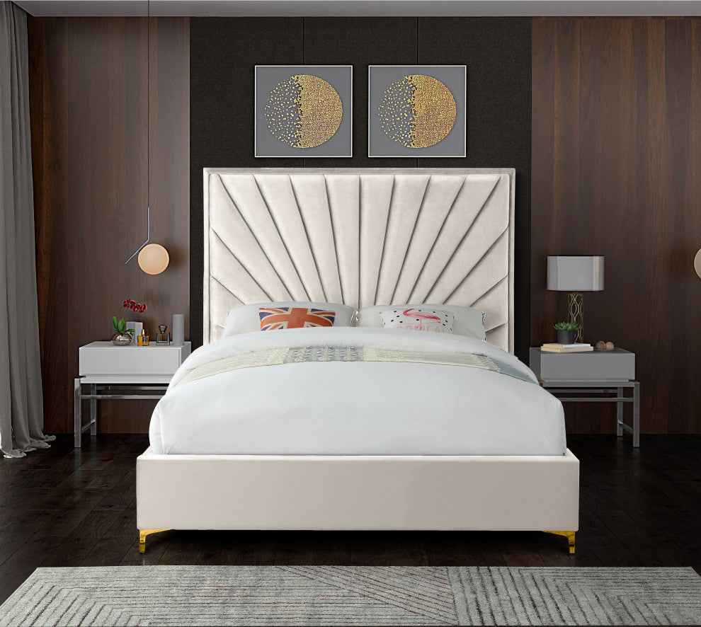 Eclipse Velvet Bed, Cream, Full