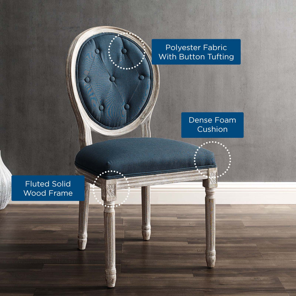 Arise Vintage French Upholstered Fabric Dining Side Chair Natural Light Blue