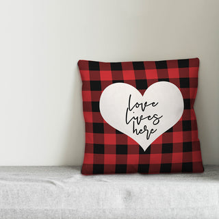 Love Lives Here Plaid 20x20 Throw Pillow