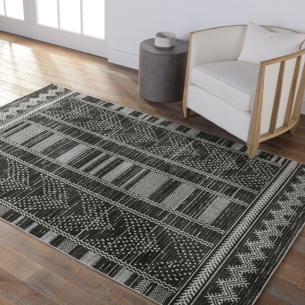 Machine Washable Vibe by Jaipur Living Mateo Tribal Black/ Light Gray Area Rug