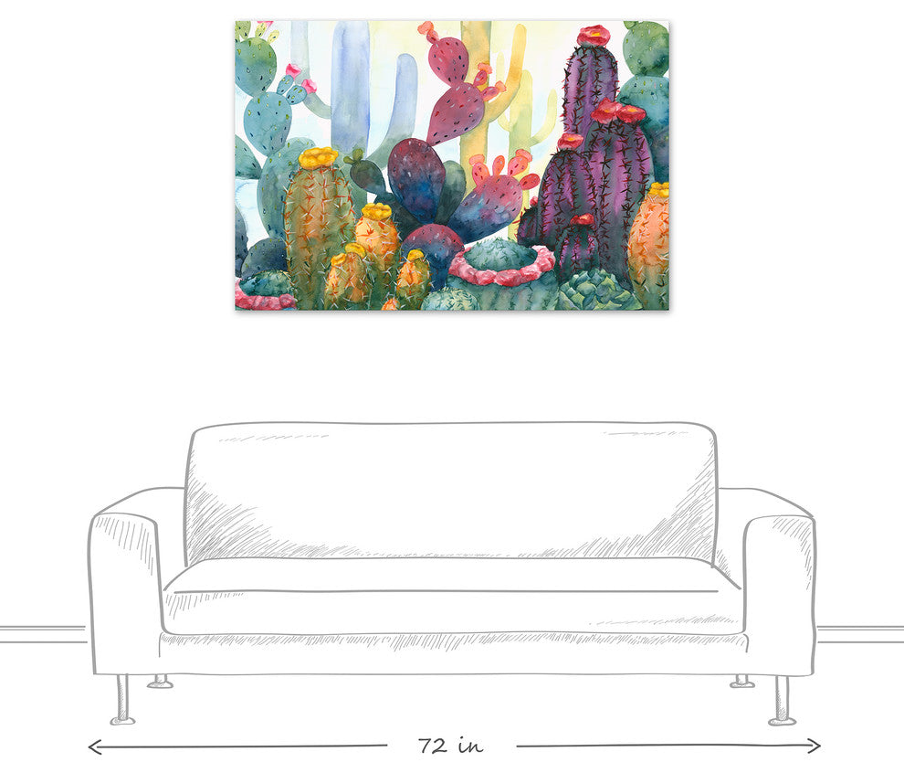 Colorful Blooming Cactus 32x48 Canvas Wall Art