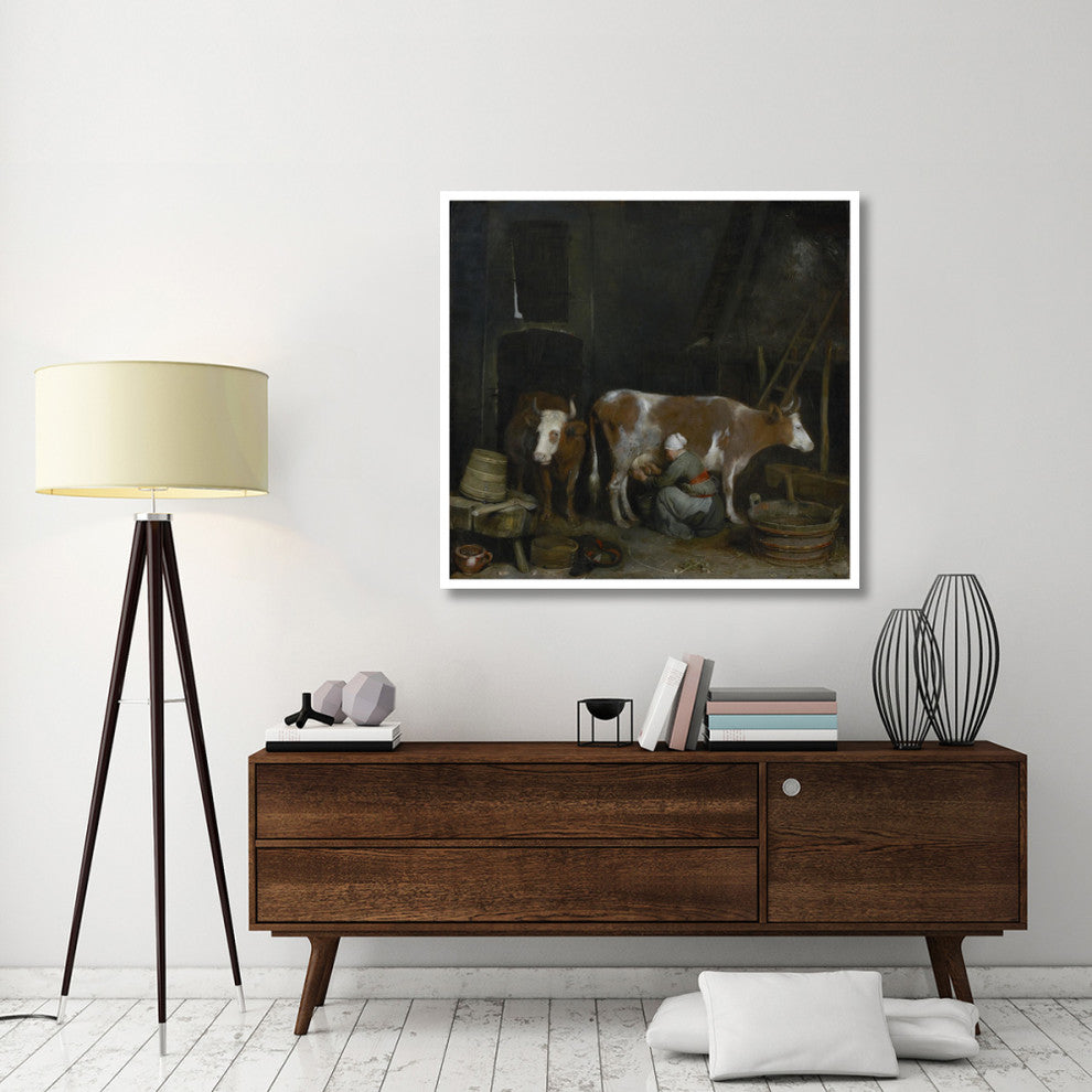 "A Maid Milking a Cow in a Barn" Print by Gerard ter Borch, 46"x44"
