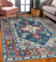 Hand Knotted Wool DENIM BLUE/Red Traditional Classic Serapi Rug, 6'x9'