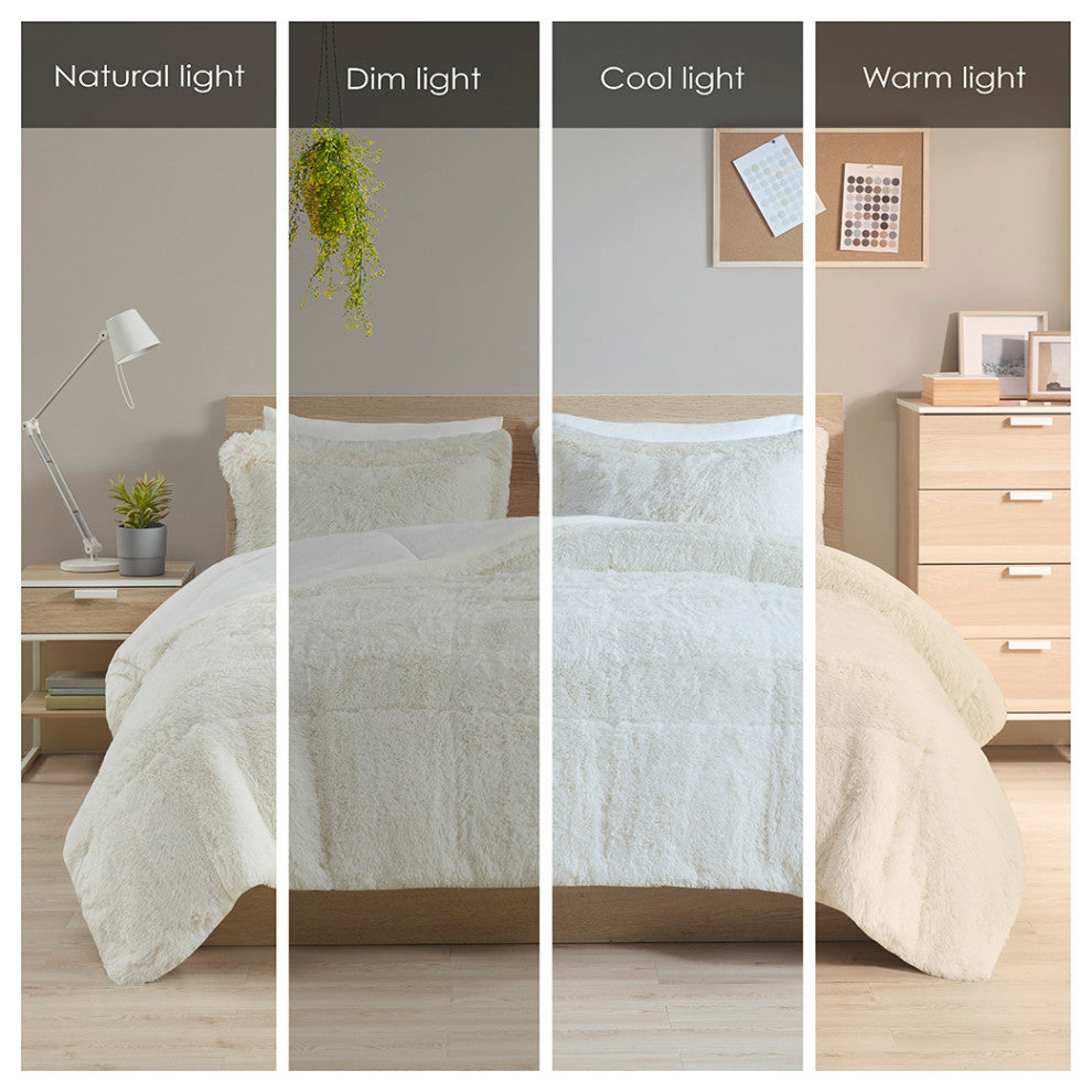 Intelligent Design Malea Shaggy Faux Fur Comforter Mini Set, Ivory