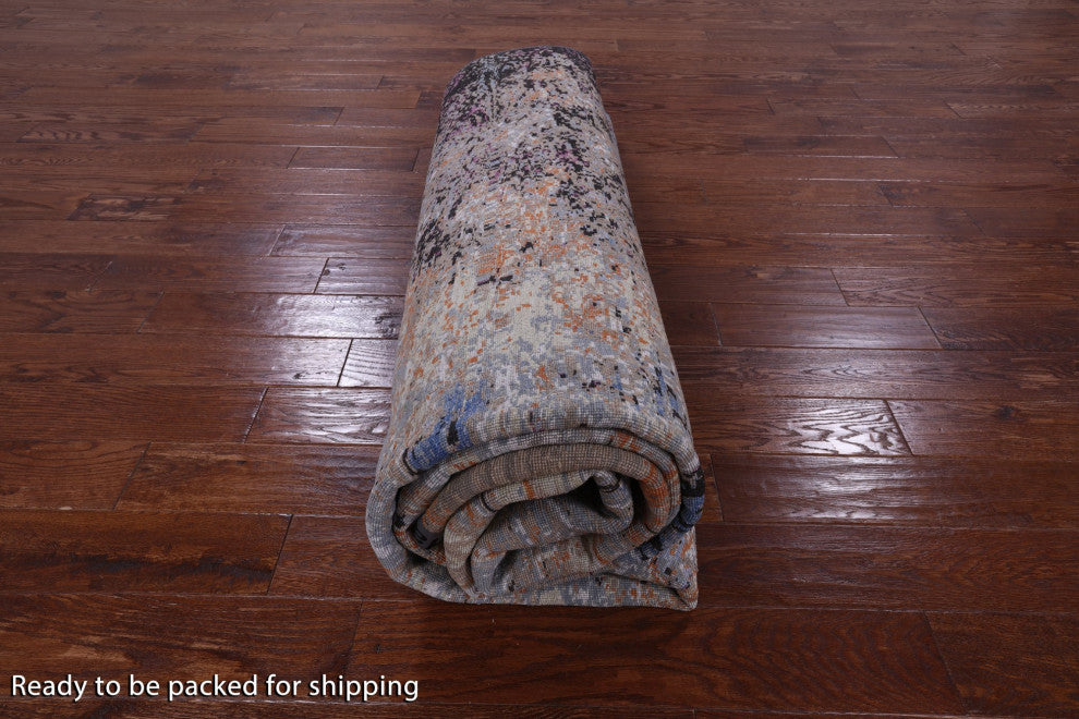 9' 1" X 12' 0" Modern Wool and Silk Hand Knotted Rug Q8869