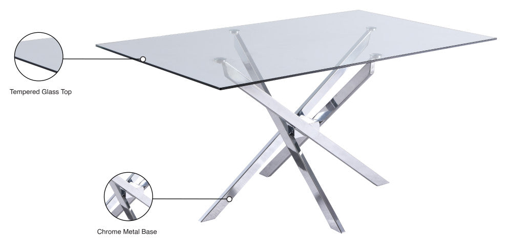 Xander Dining Table, Chrome Legs, Rectangular Top