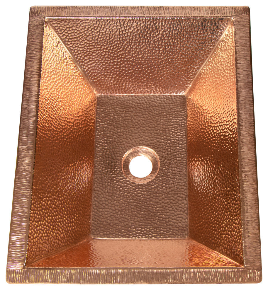 18" Rectangular Vessel Double Wall Hammered Copper Bathroom Sink, 17 Gauge