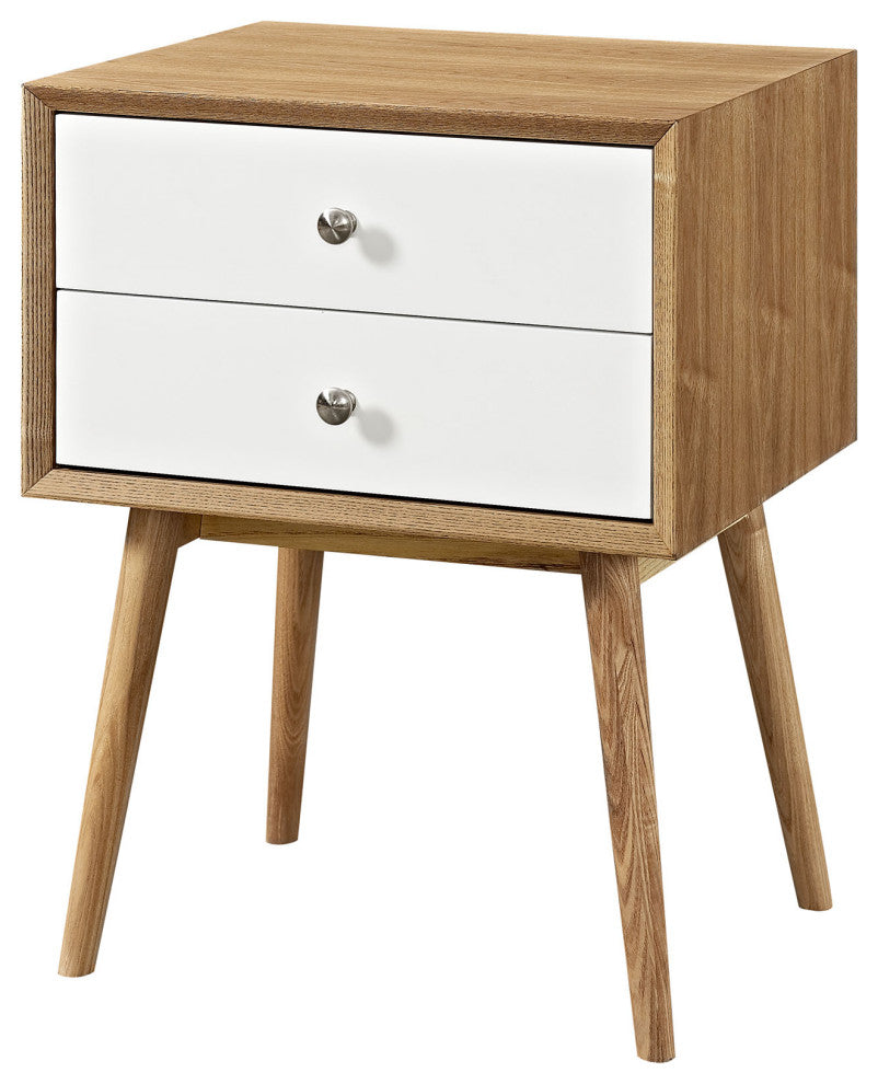 Nightstand Side End Table, Wood, Brown Natural White, Modern Living Room