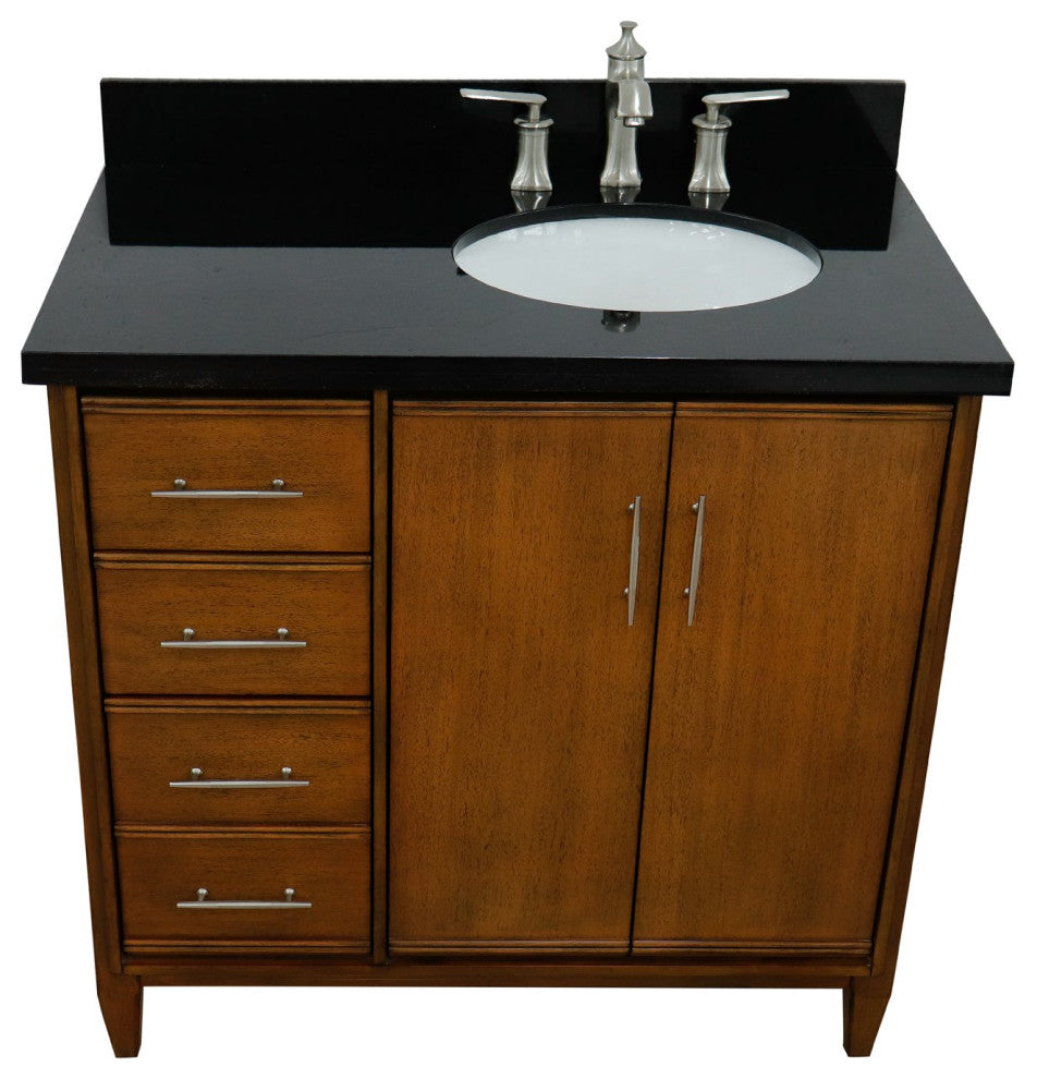 37" Single Vanity, Walnut Finish With Black Galaxy