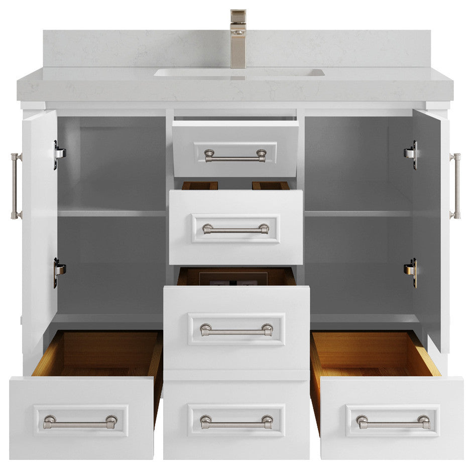 Aberdeen 42 Single Sink Bath Vanity in White 2" Carrara Quartz