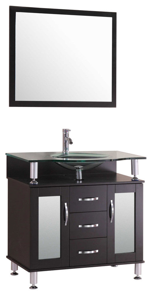LessCare Vanity Cabinet LV1-30B With Sink Glass Top and Mirror
