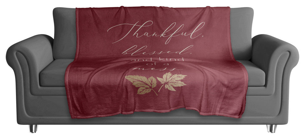 Thankful Blessed Mess Leaves 3 50"x60" Coral Fleece Blanket