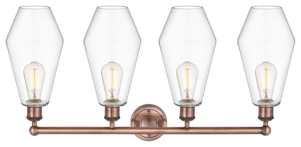 Cindyrella 4-Light 34" Bath Vanity Light, Antique Copper, Clear Shade