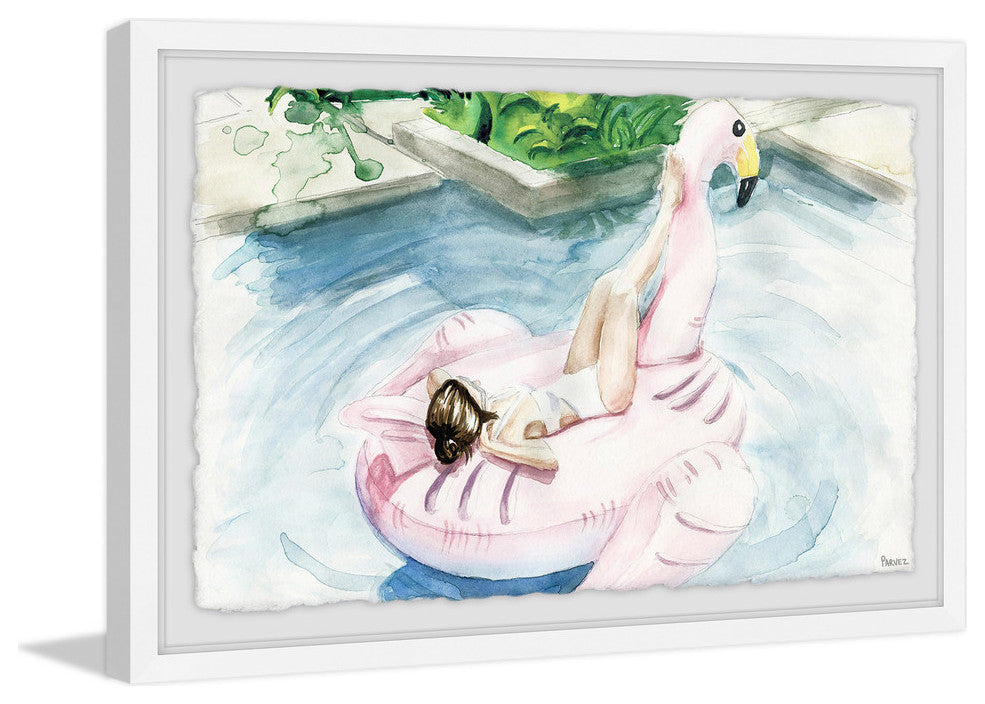 "Flamingo Floater" Framed Painting Print, 12"x8"