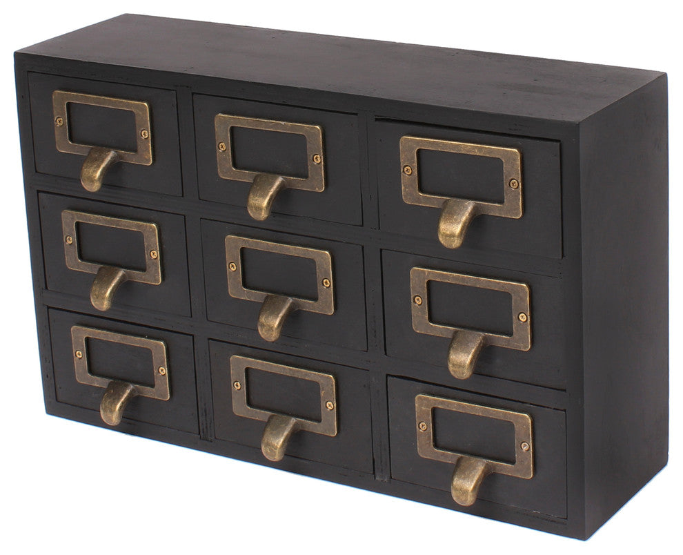 Desktop Organizer Wood Apothecary Drawer Set, Black