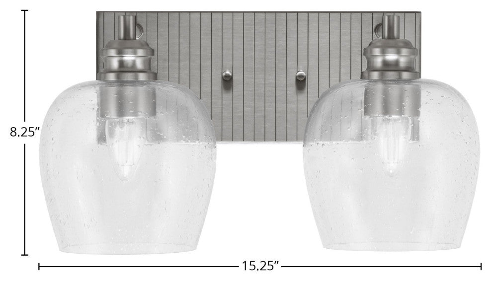 Edge 2-Light Bath Bar, Brushed Nickel Finish, 6" Clear Bubble Glass