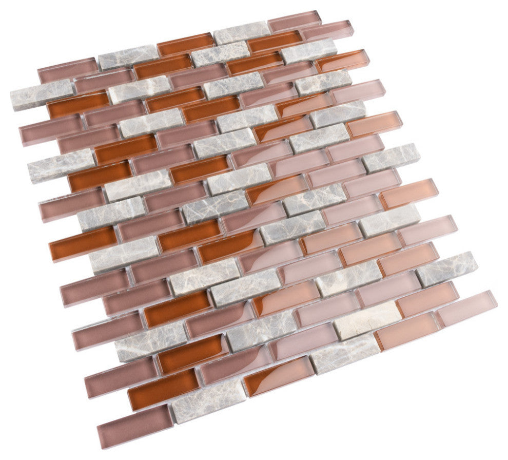 Tessera Glass Subway Wall Tile, Bordeaux