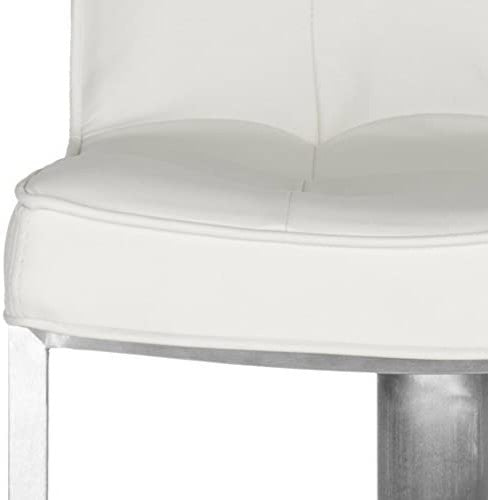 Elegant Bar Stool, Stainless Steel Frame and Curved Tufted PU Leather Seat, Whit