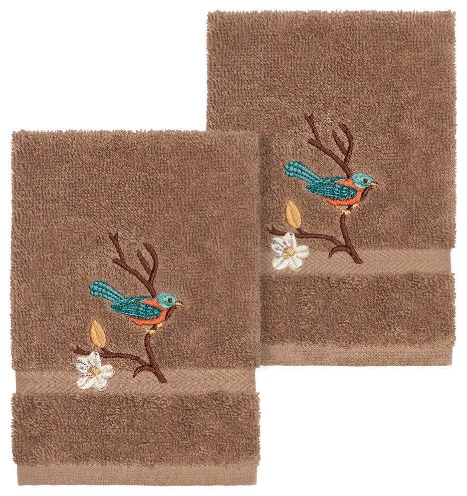 Linum Home Textiles Spring Time Embellished, Latte, Washcloth, 2-Piece Set
