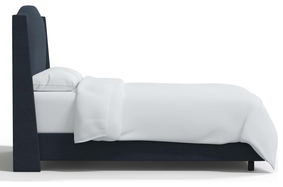 Camelback Wingback Bed, Linen Navy, King
