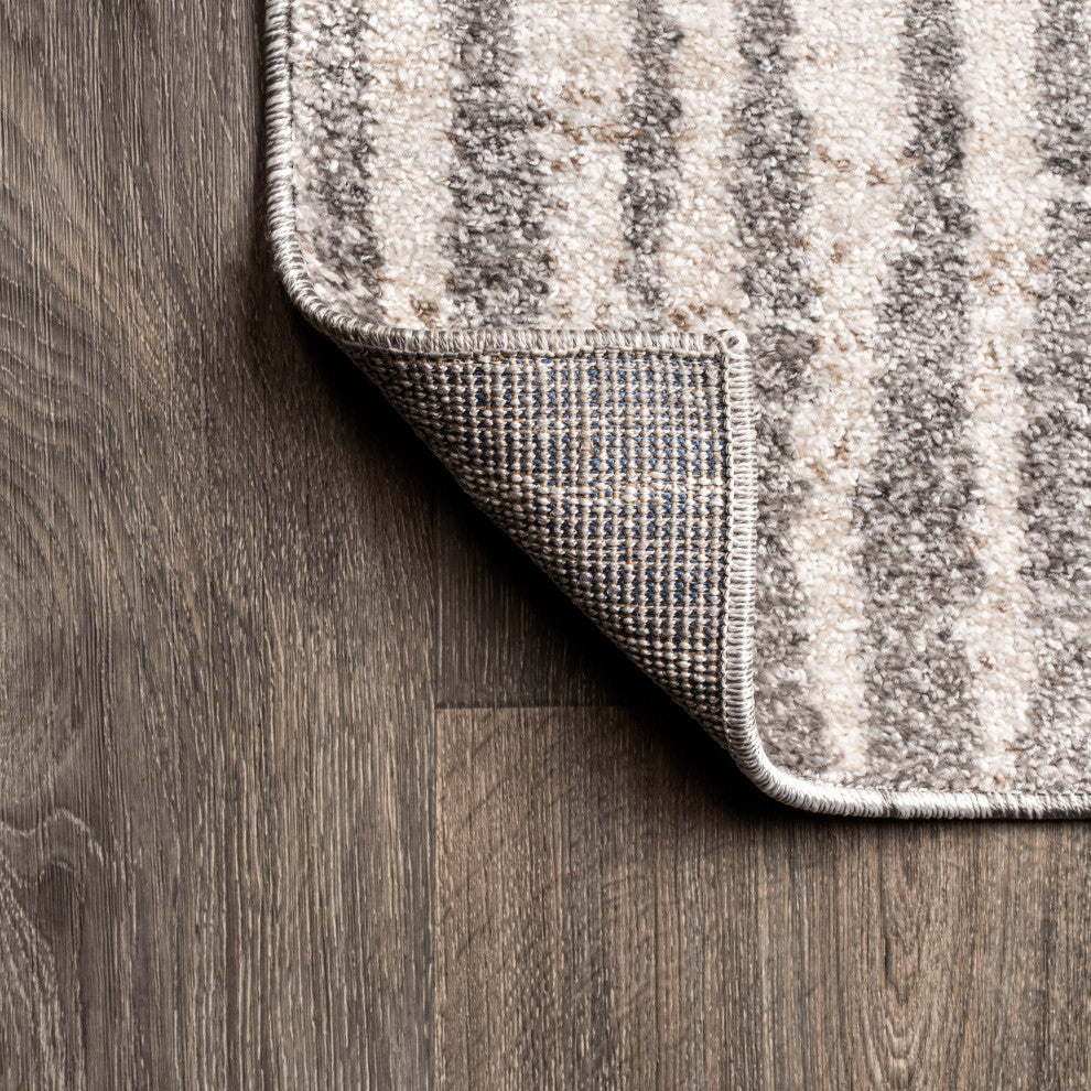 Skoura Modern Bold Stripe Beige/Dark Gray 3 ft. x 5 ft. Area Rug