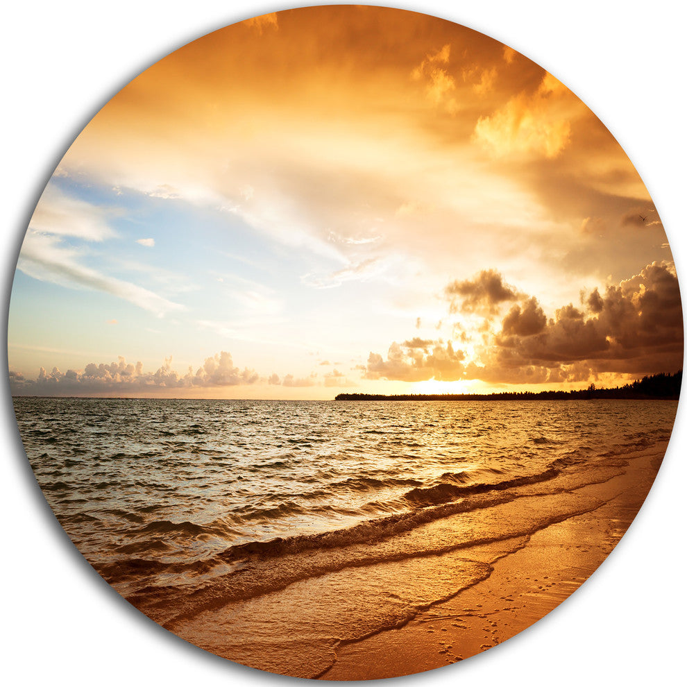 Amazing Sunrise At Atlantic Ocean, Seashore Disc Metal Wall Art, 11"