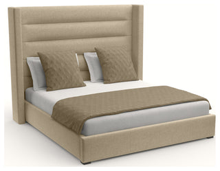 Nativa Interiors Aylet Horizontal Channel Tufted Bed, Flax, Queen, Medium Headboard