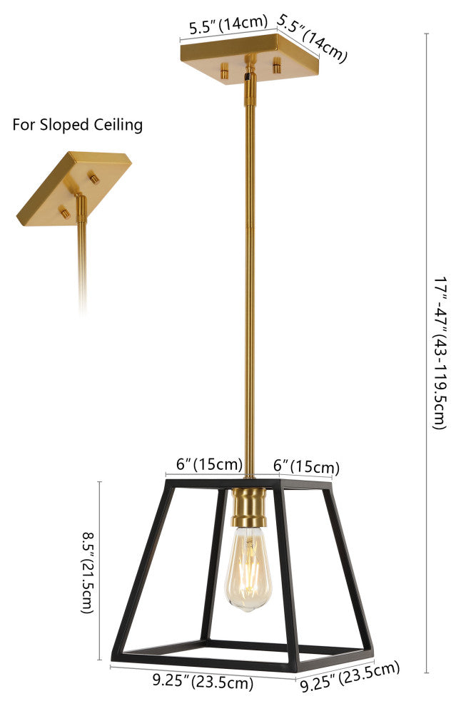 Girard 9.25" 1-Light Farmhouse Industrial Iron LED Pendant, Black/Brass Gold