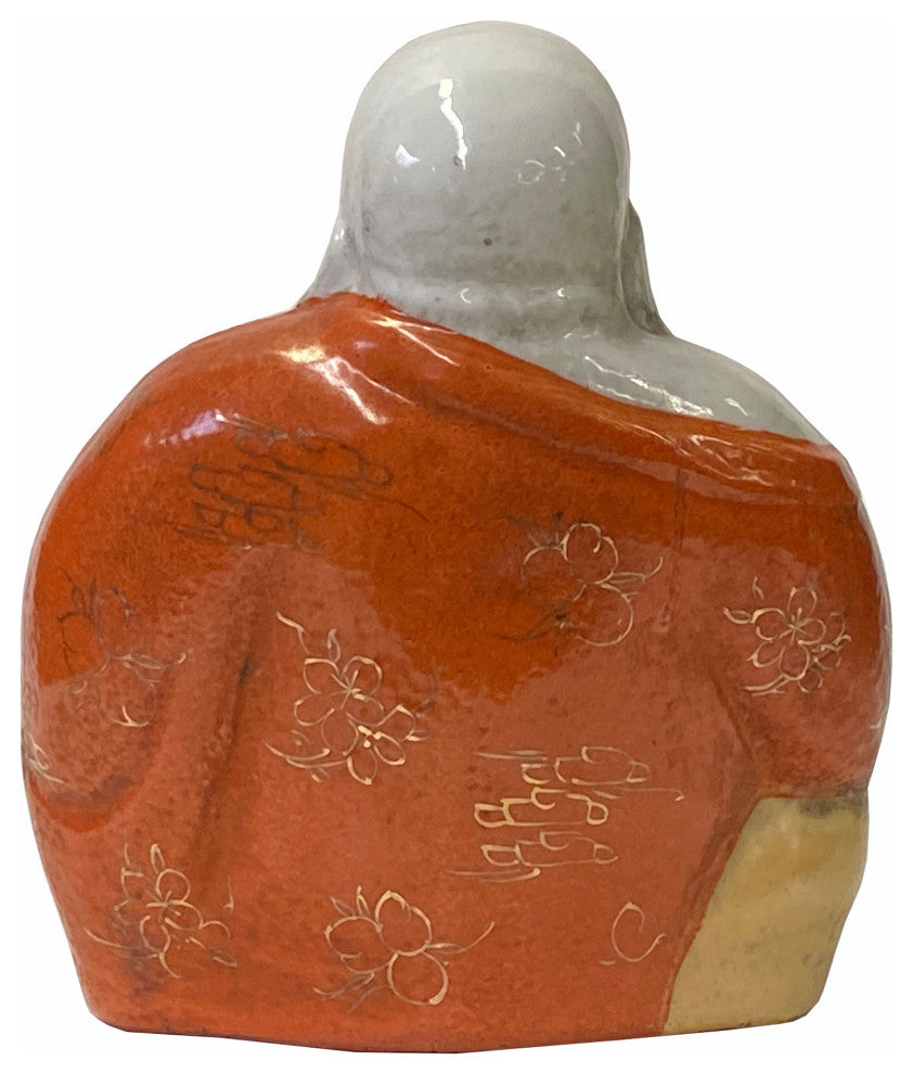 Vintage Finish Orange Off White Porcelain Happy Buddha Statue Hws1585