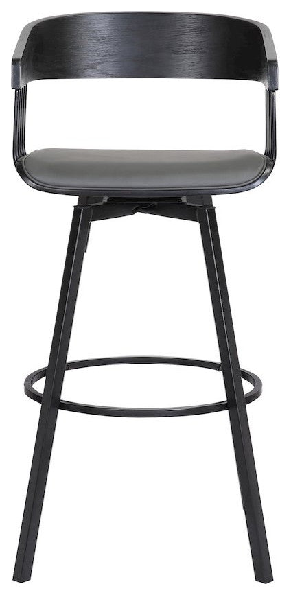 Athena Upholstered Wood Swivel Bar or Counter Stool with Black Metal