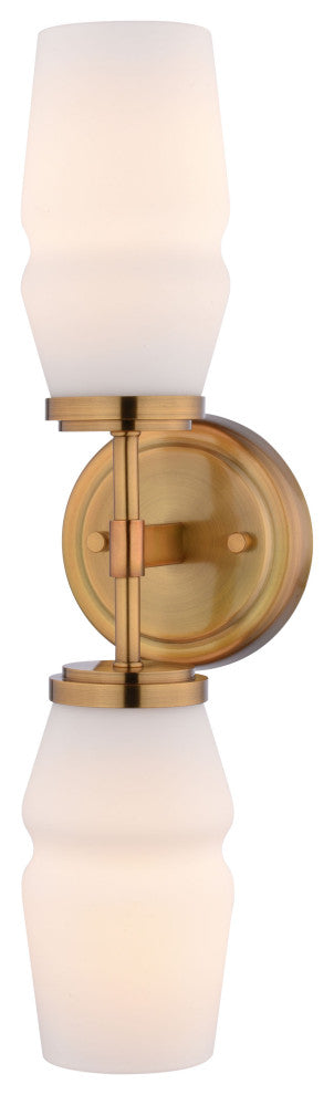 Warren 2-Light Black Mid-Century Modern Wall Sconce, Bathroom Vanity Fixture, Brushed Brass