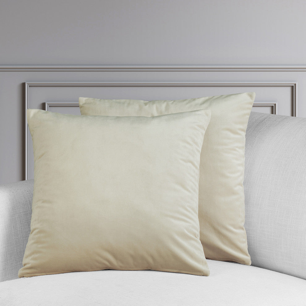 Heritage Plush Velvet Cushion Cover Pair, Au Lait Creme, 18w X 18l