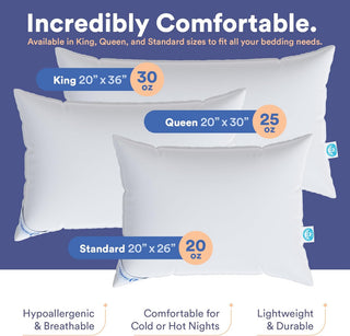 Continental Bedding - 550 Fill Power Down Pillow, Queen (1 Pack), Firm