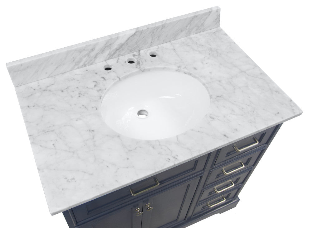 Aria 36" Bathroom Vanity, Marine Gray, Carrara Marble