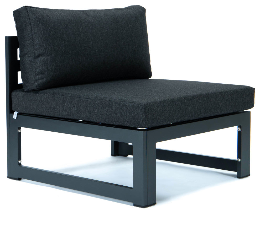 LeisureMod Chelsea 7-Piece Patio Ottoman Sectional With Coffee Table, Black