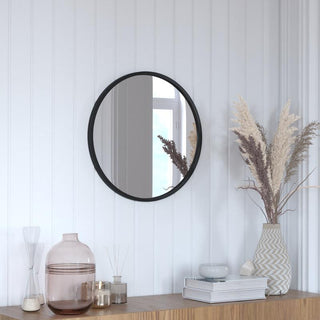 Julianne Round Metal Framed Wall Mirror, Black, 20"