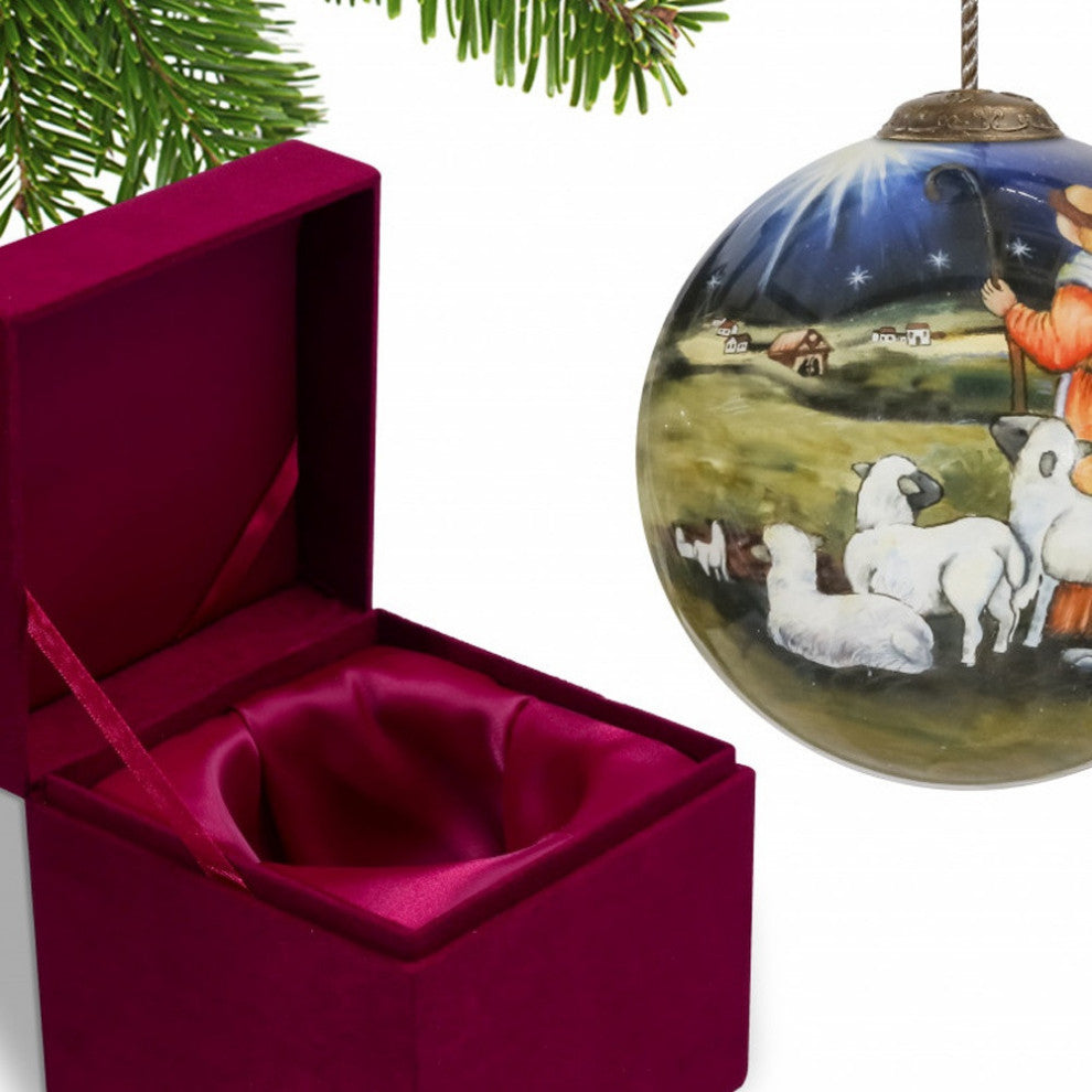 Shepherd Gazing Hand Painted Mouth Blown Glass Ornament