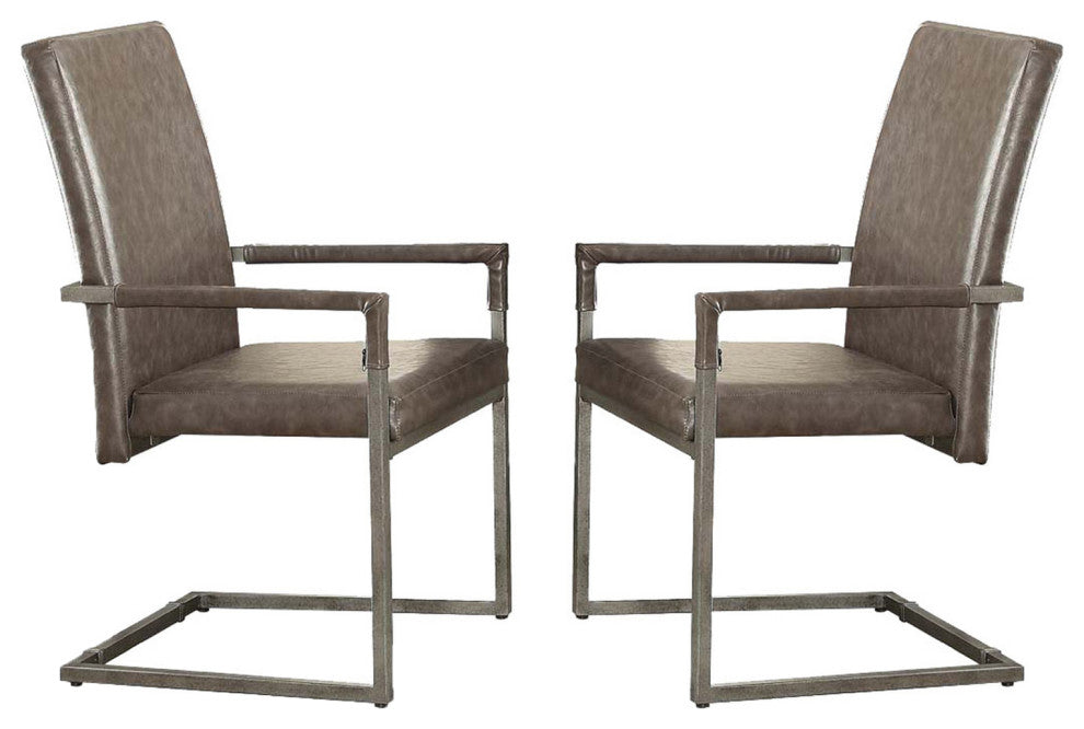 Set of 2 PU Arm Chair, Vintage Gray/Antique Silver