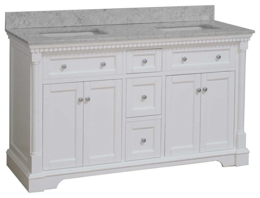 Sydney 60" Bathroom Vanity, White, Carrara Marble, Double Sink