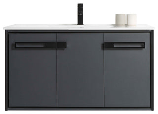 Oakville Wall Mount Bathroom Vanity, Onix Grey, 48", Black Hardware