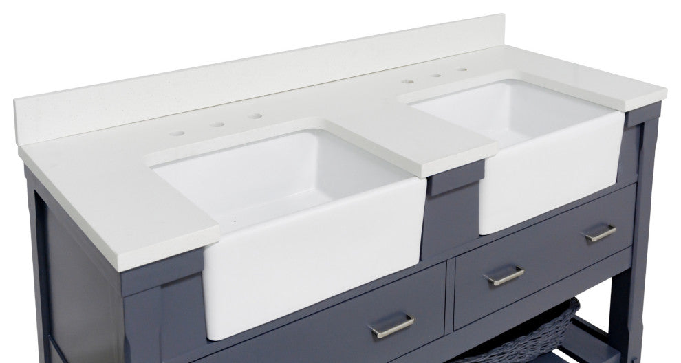 Charlotte 60" Bathroom Vanity, Marine Gray, Quartz, Double