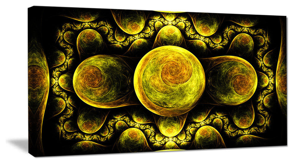 Yellow Exotic Fractal Pattern, Oversized Abstract Canvas Art Print, 60x28