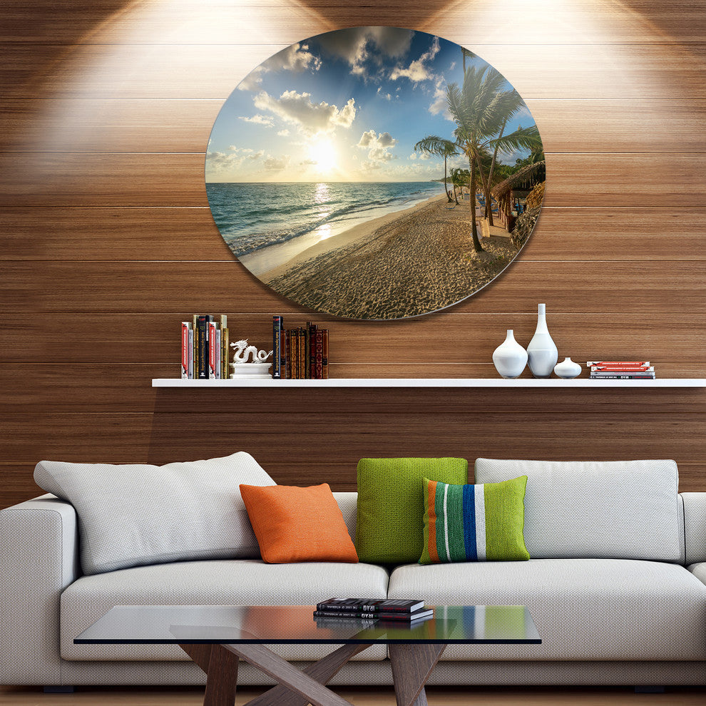 Beautiful Caribbean Vacation Beach, Beach Round Metal Wall Art, 36"